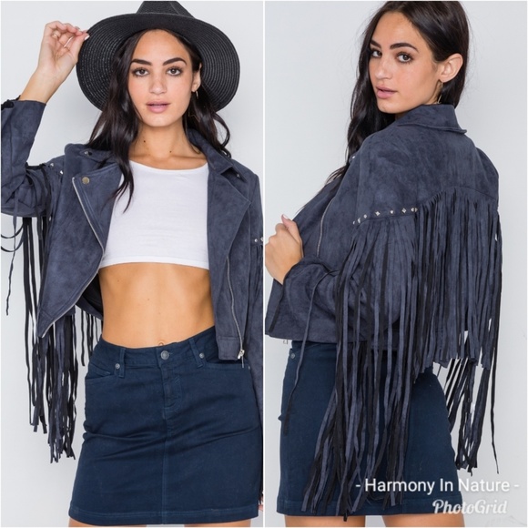 Jackets & Blazers - 1 Left! Blue Fringe Faux Suede Jacket